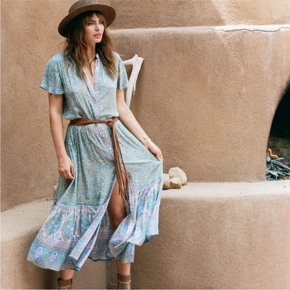 Spell Green Jasmine flutter sleeves midi